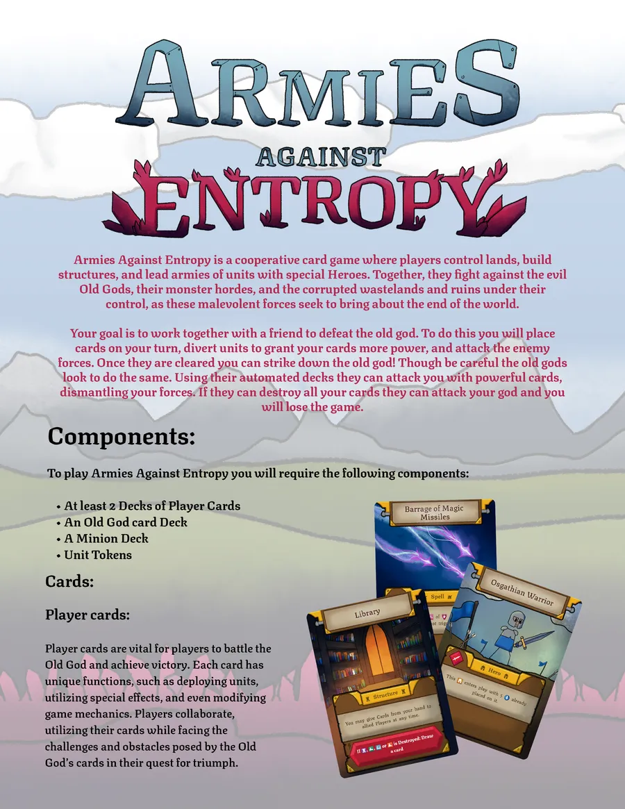 Rulebook page 1: Welcome and components