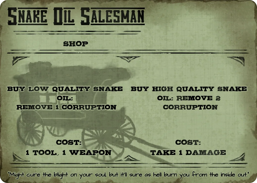 Snake Oil Salesman, shop event card