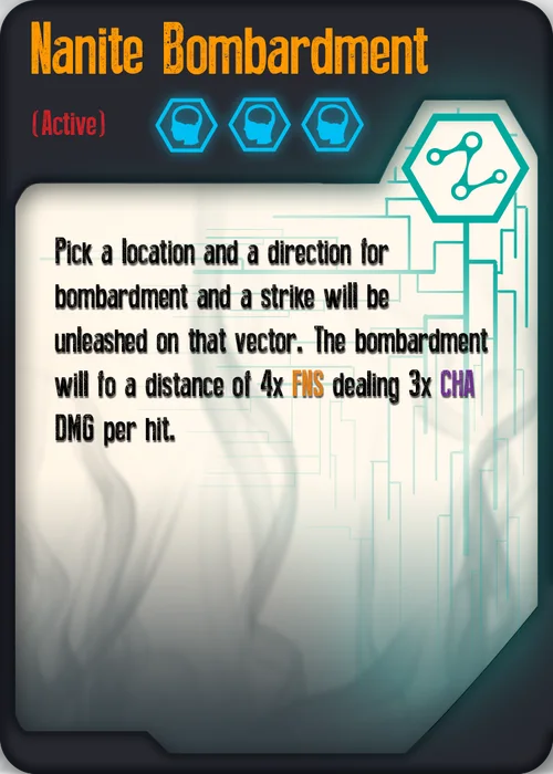 Nanite Bombardment, a nano ability card, Sept 2023